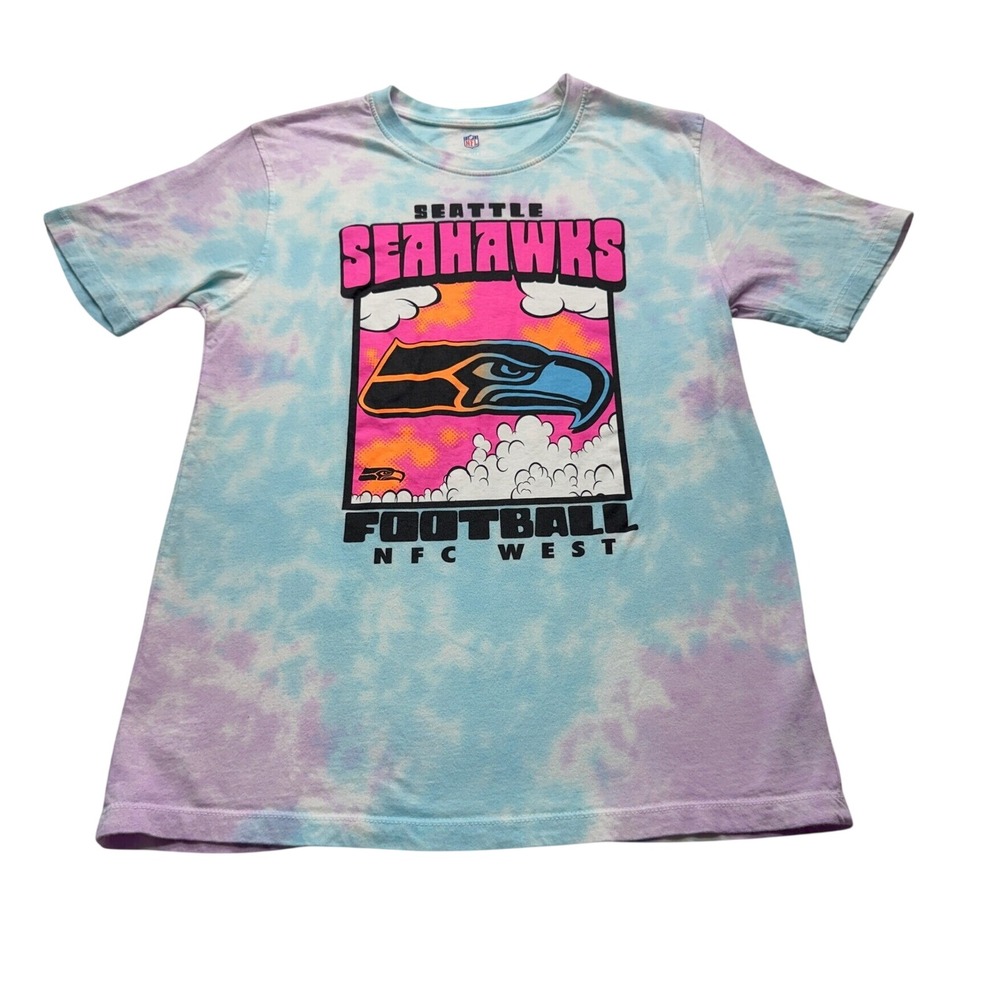 NFL T-Shirt Kids L 14/16 Blue Seattle Seahawks Tie Dye Graphic‎ NFC West Cotton